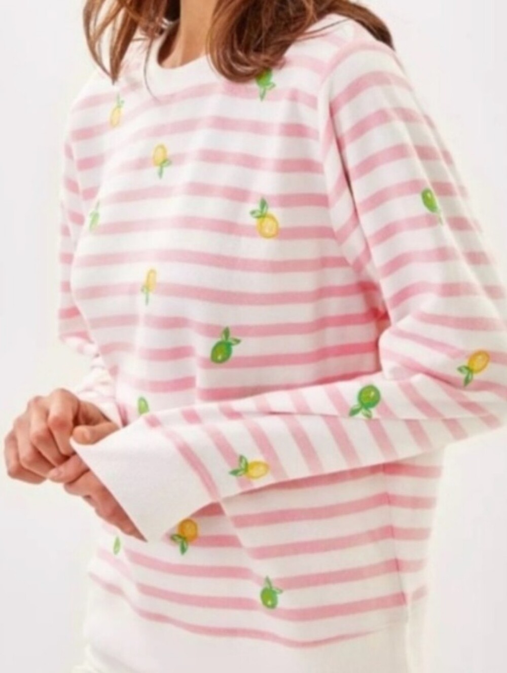 Lilly Pulitzer Ballad Make Limeade Sweatshirt M Crew Neck Stripe Summer Beach